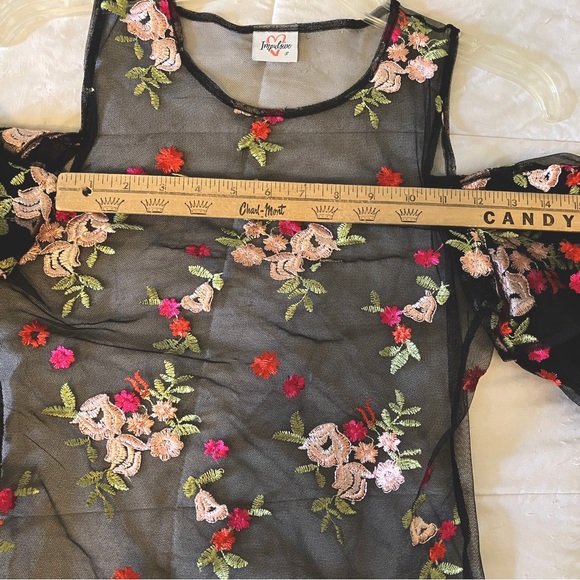 Impulsive Sheer Floral Embroidered Cold Shoulder Ruffle Sleeve Women’s Blouse - Picture 5 of 12